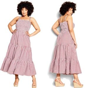 NWT City Chic CCX Plus Size Red Gingham Maxi Dress